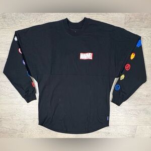 Marvel Logo Spirit Jersey Adult Size L Black Red Comic Logo Disney Parks